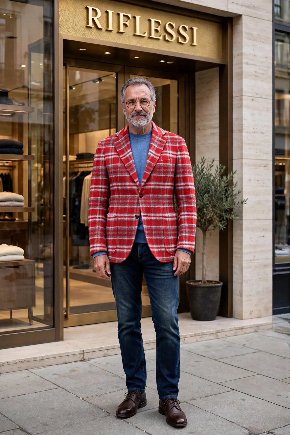 Sartorio Plaid Alpaca-Wool Sport Jacket — Red/ Grey
