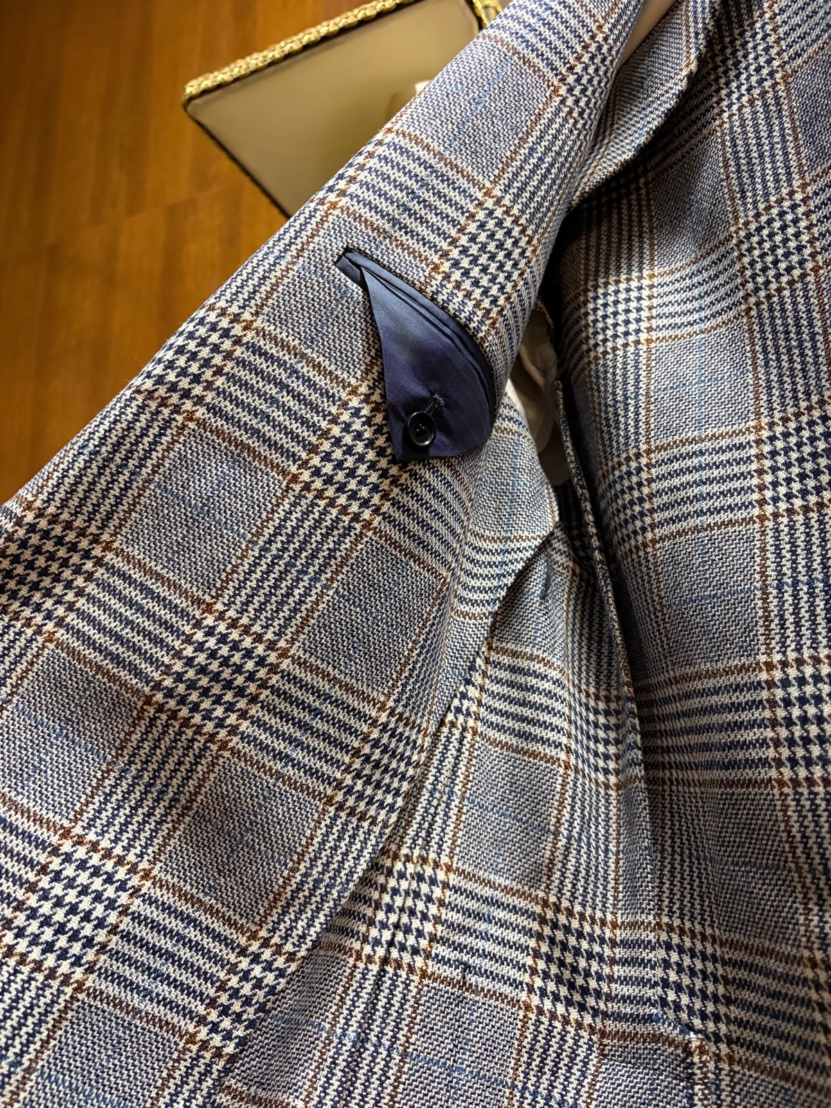Sartorio glen check jacket interior detail