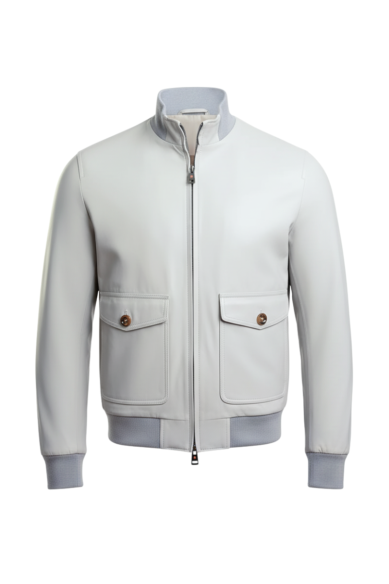 Kired by Kiton INN Lambskin-Virgin Wool Bomber — Light Grey