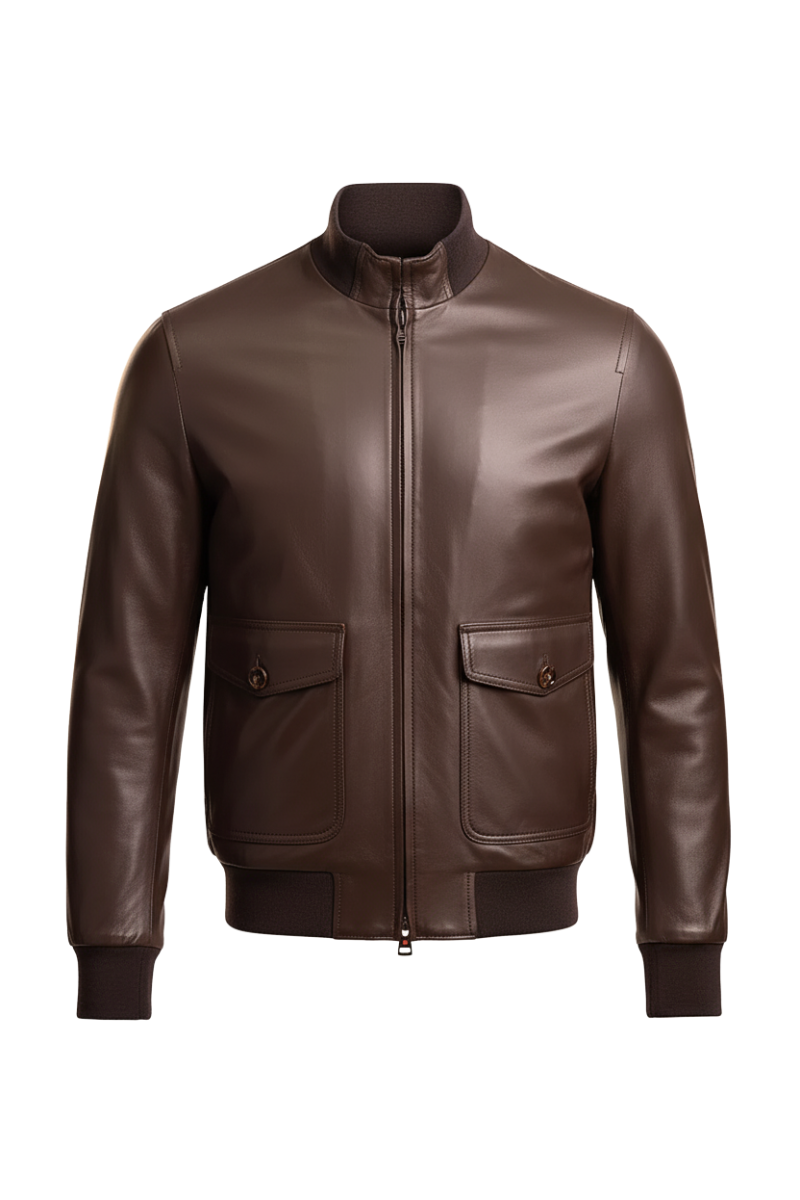 Kired by Kiton INN Lambskin-Virgin Wool Bomber — Dark Brown