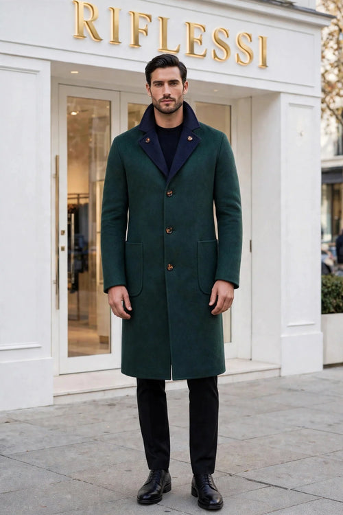 Kired by Kiton PARANA1 Cashmere Reversible Overcoat — Forest Green/ Midnight Blue