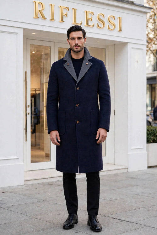 Kired by Kiton PARANA1 Cashmere Reversible Overcoat — Midnight Grey/ Dark Blue