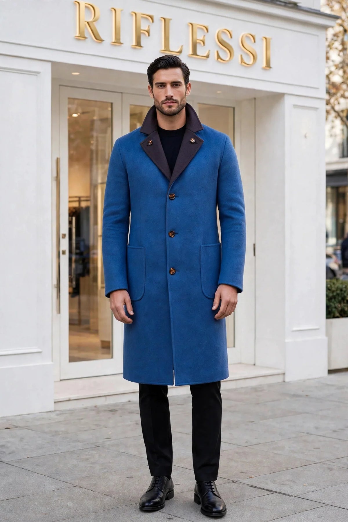 Kired by Kiton PARANA1 Cashmere Reversible Overcoat — Dark Grey/ Blue