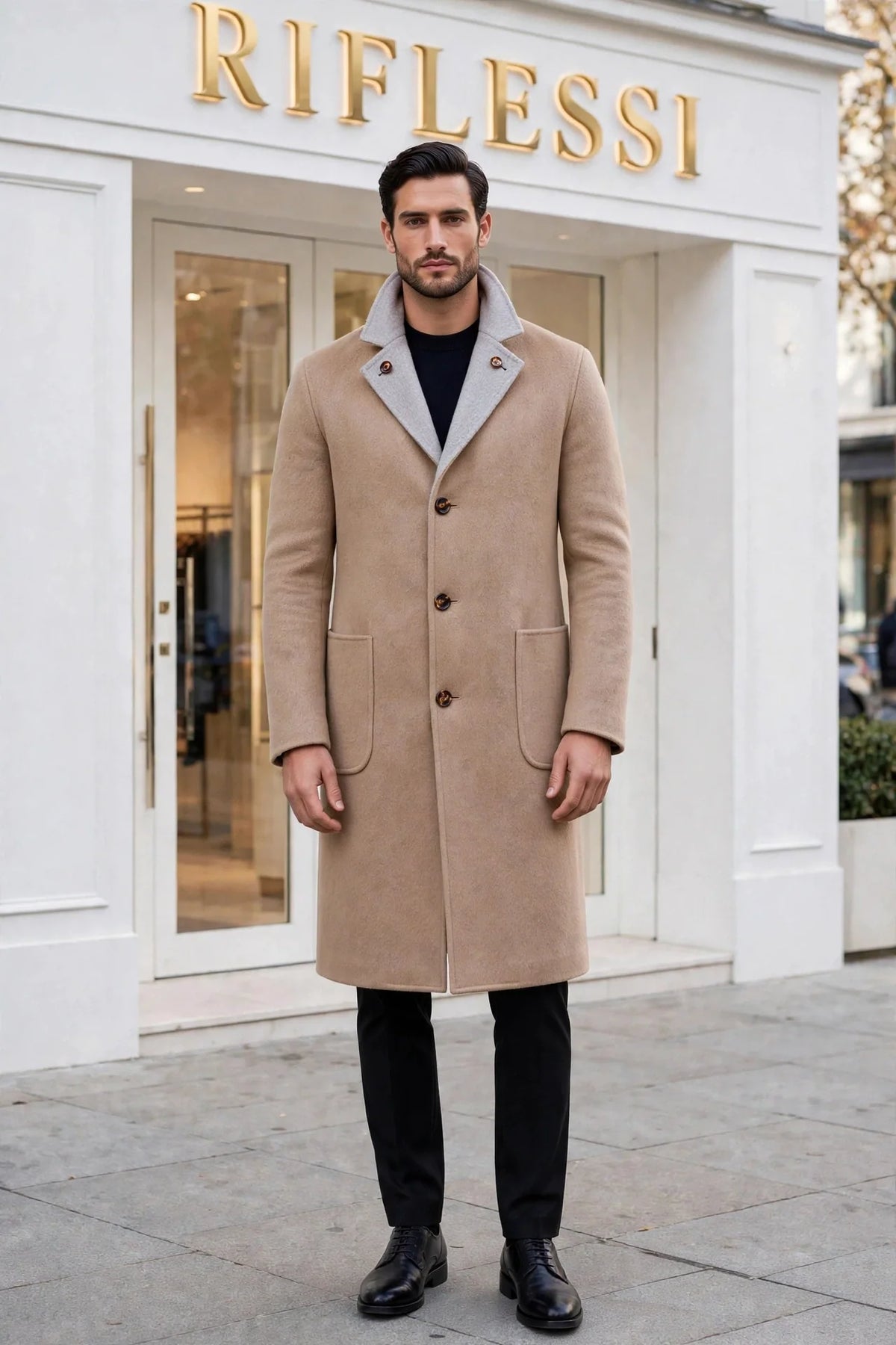 Kired by Kiton PARANA1 Cashmere Reversible Overcoat — Light Grey/ Beige