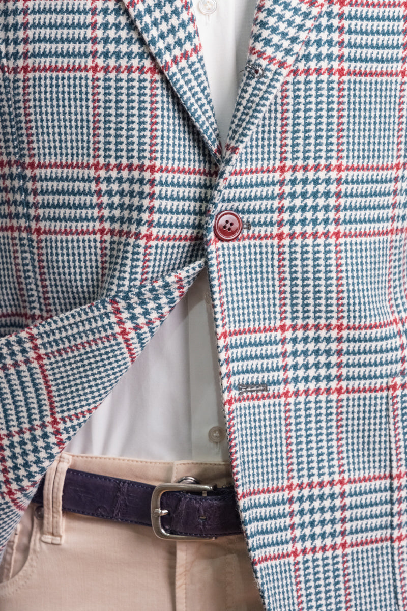Sartorio Prince of Wales Wool Sport Jacket — Forest Green/ Cream