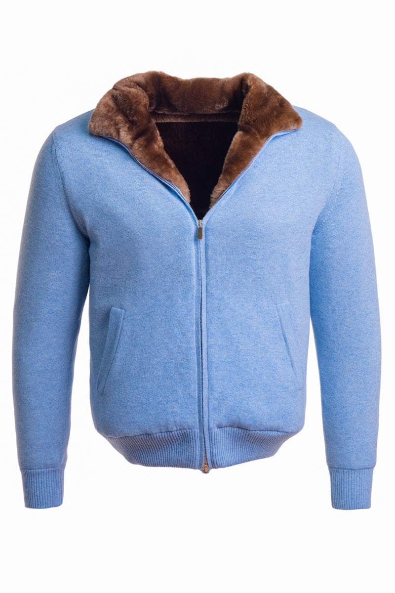 Sartorio Cashmere-Beaver Lined Bomber — Light Blue