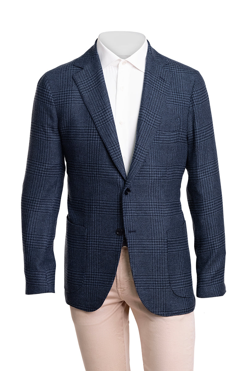 Sartorio Prince of Wales Wool-Cashmere Sport Jacket — Cobalt Blue