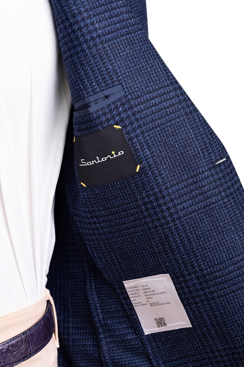 Sartorio Prince of Wales Wool-Cashmere Sport Jacket — Royal Blue