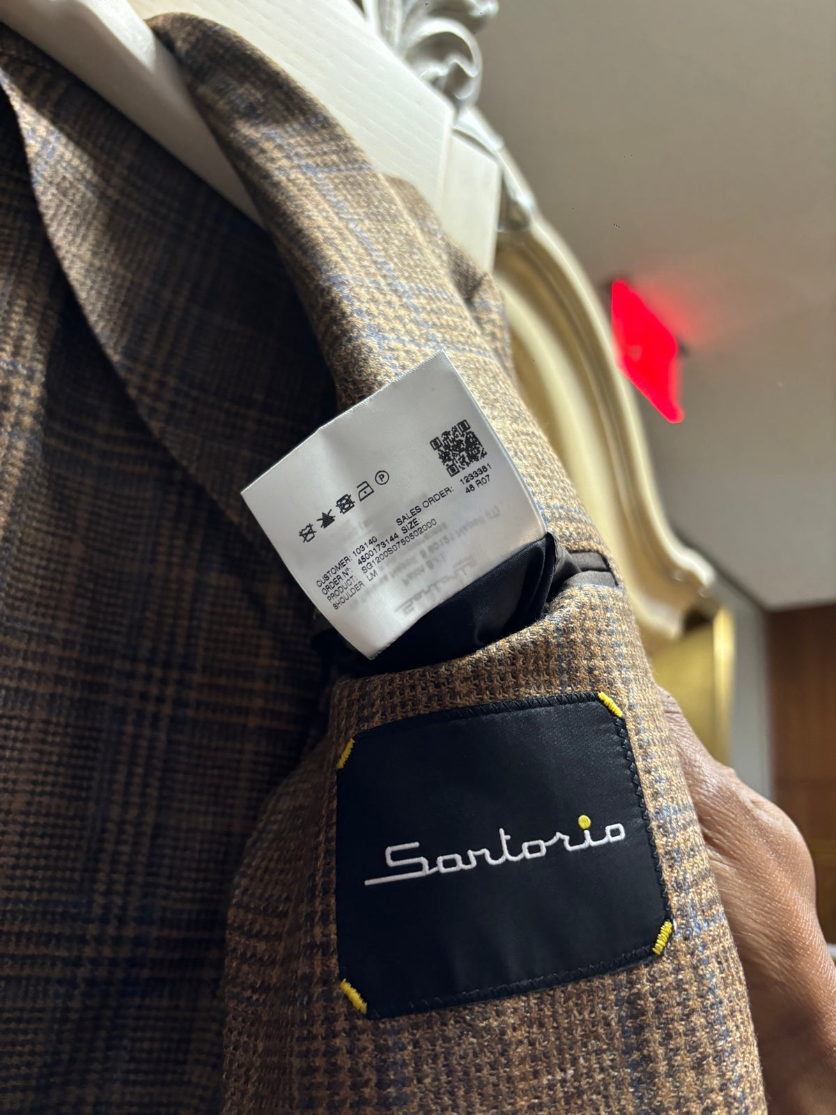 Sartorio brown plaid jacket interior label detail