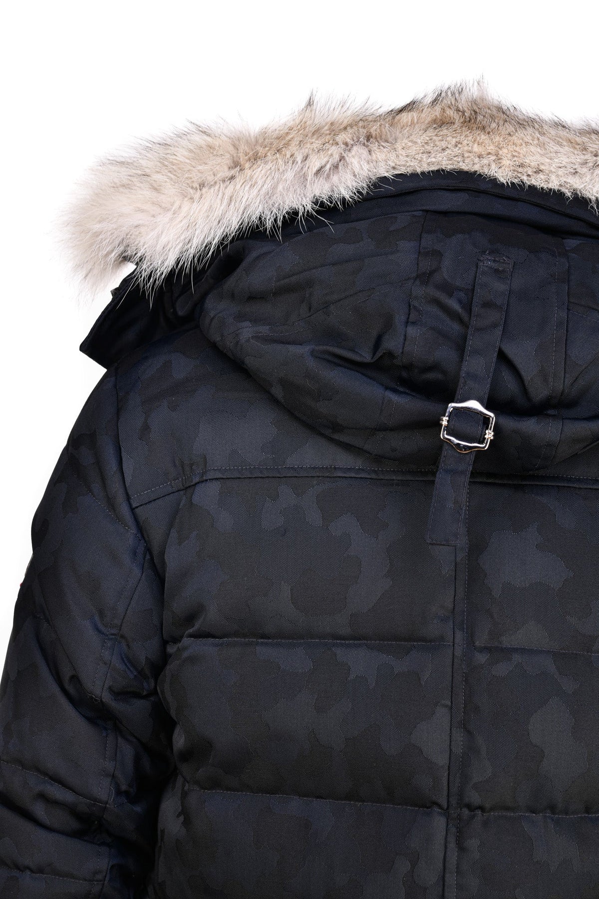 Eleventy Camo Nylon-Wool Coat w/ Removable Coyote Fur Trim Hood