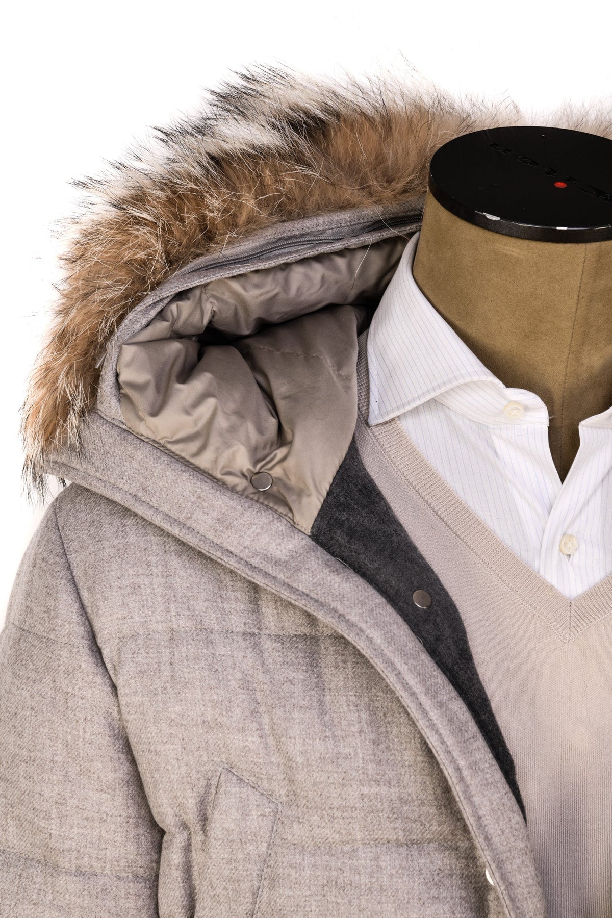 Eleventy Cotton-Wool Coat w/ Removable Coyote Fur Trim Hood