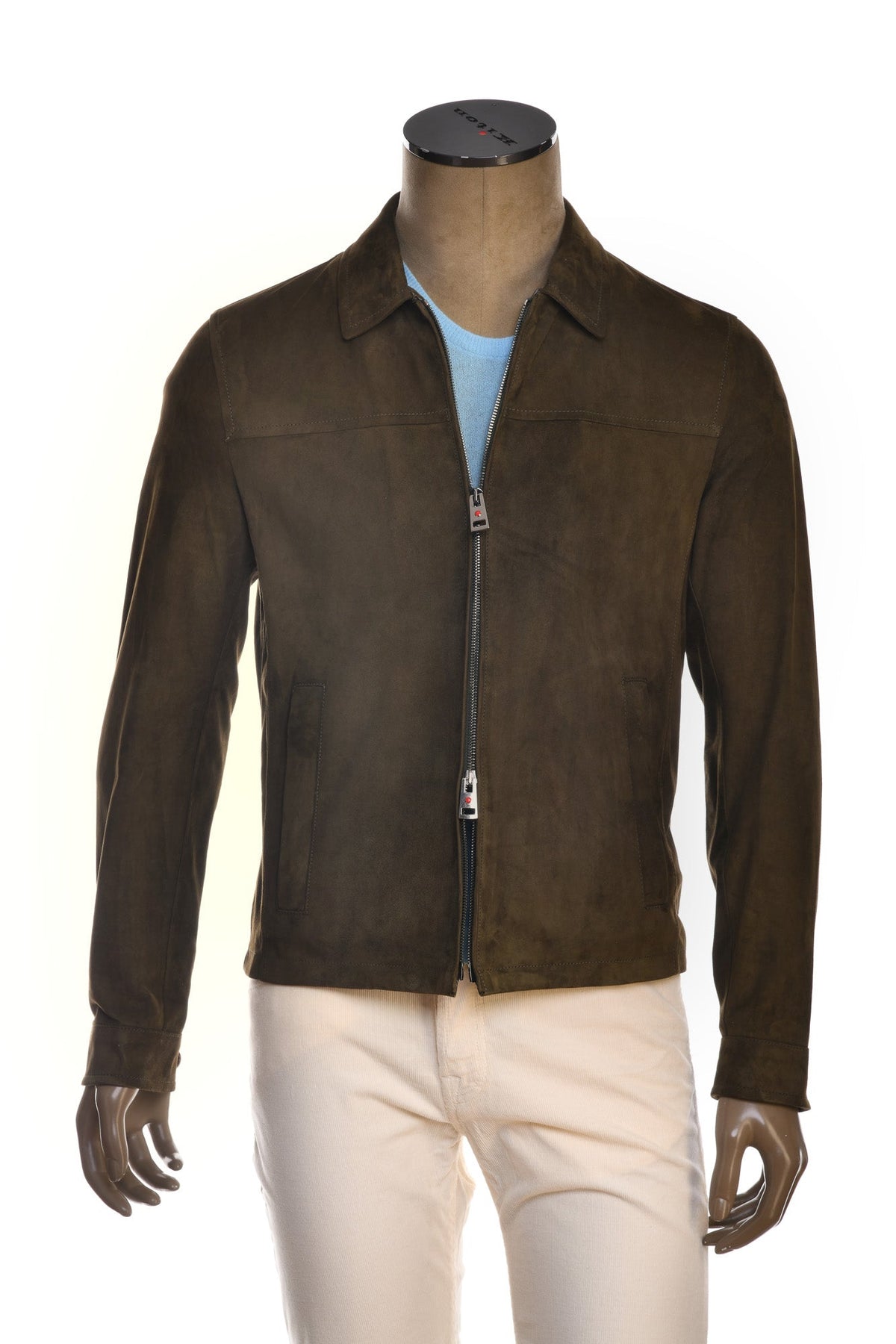 Kired Juan Lambskin Suede Zip-Up Jacket — Olive Green