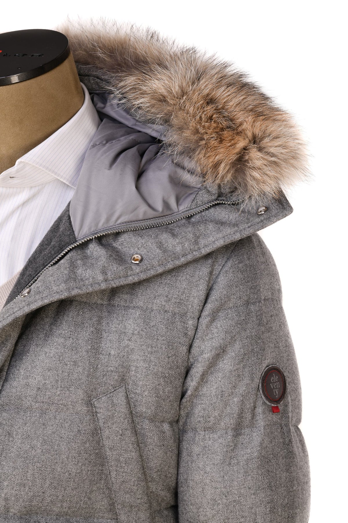 Eleventy Cotton-Wool Coat w/ Removable Coyote Fur Trim Hood
