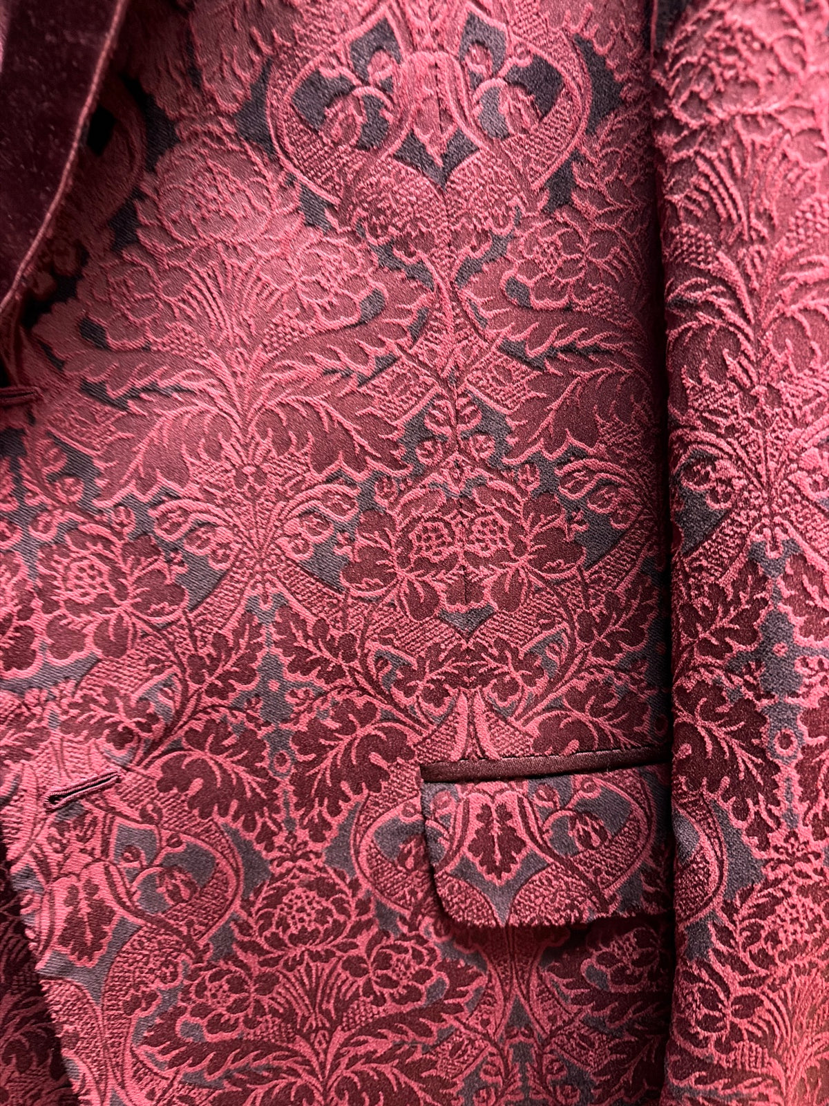 Burgundy jacquard fabric detail