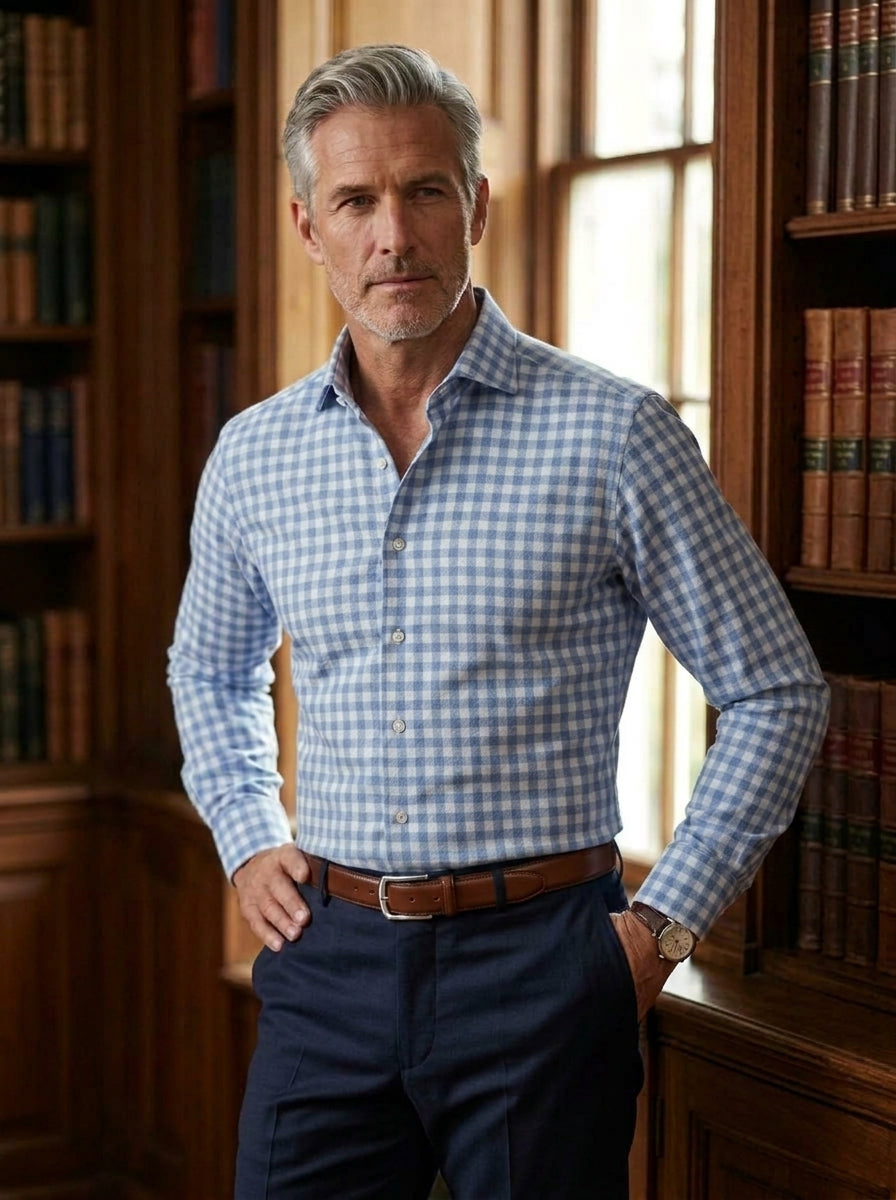 Sartorio Light Blue Gingham Cotton Dress Shirt