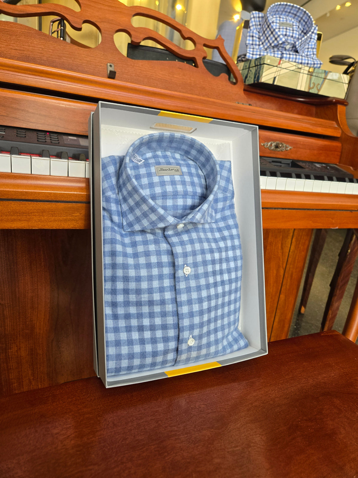 Sartorio Light Blue Gingham Cotton Dress Shirt
