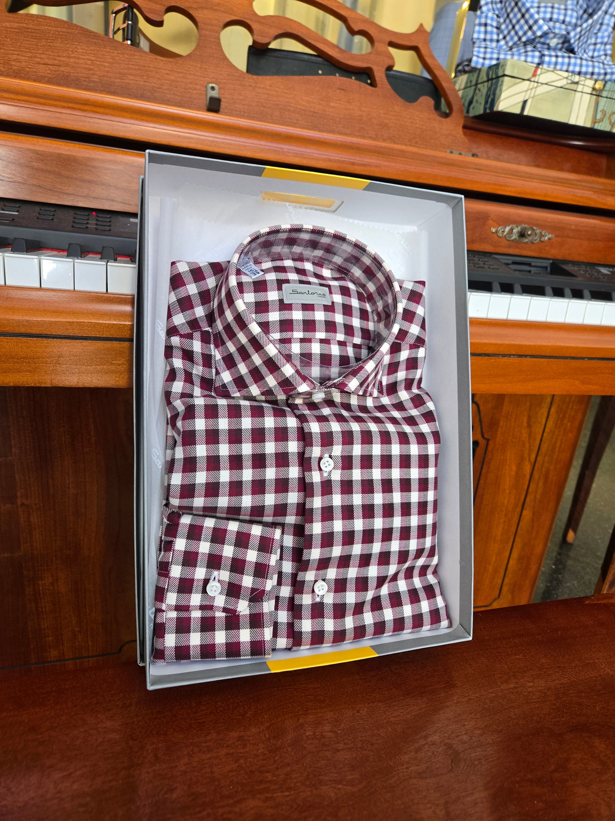 Sartorio Burgundy Gingham Cotton Dress Shirt