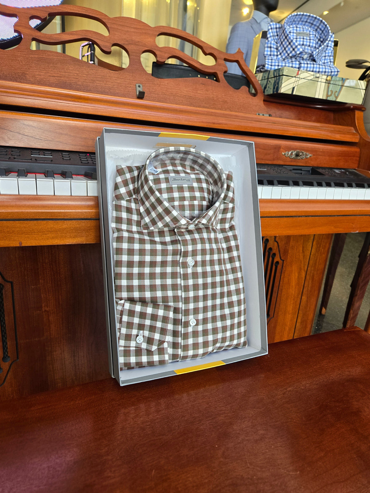 Sartorio Brown Gingham Cotton Dress Shirt