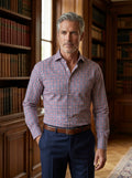 Sartorio Red Navy Gingham Cotton Dress Shirt