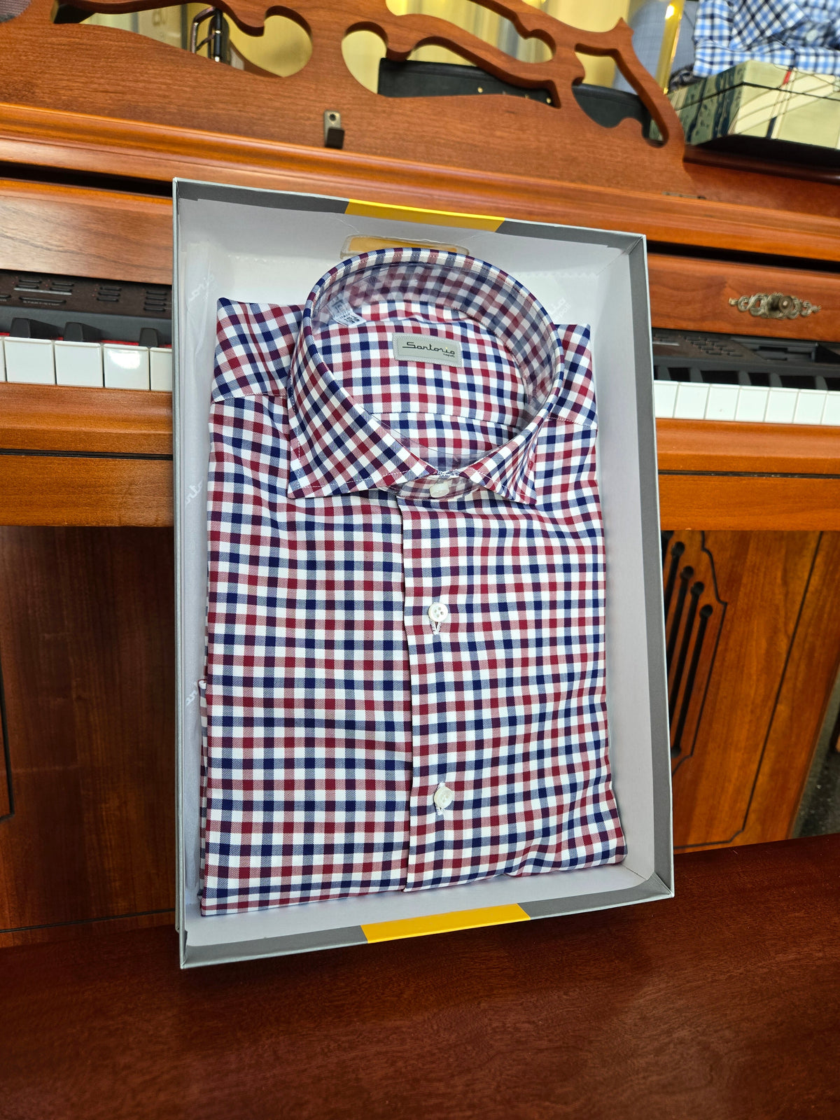 Sartorio Red Navy Gingham Cotton Dress Shirt