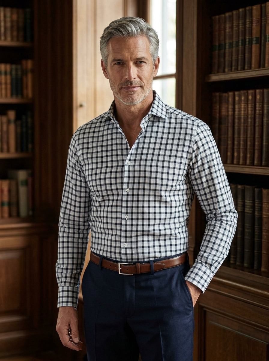 Sartorio Black Gingham Cotton Dress Shirt