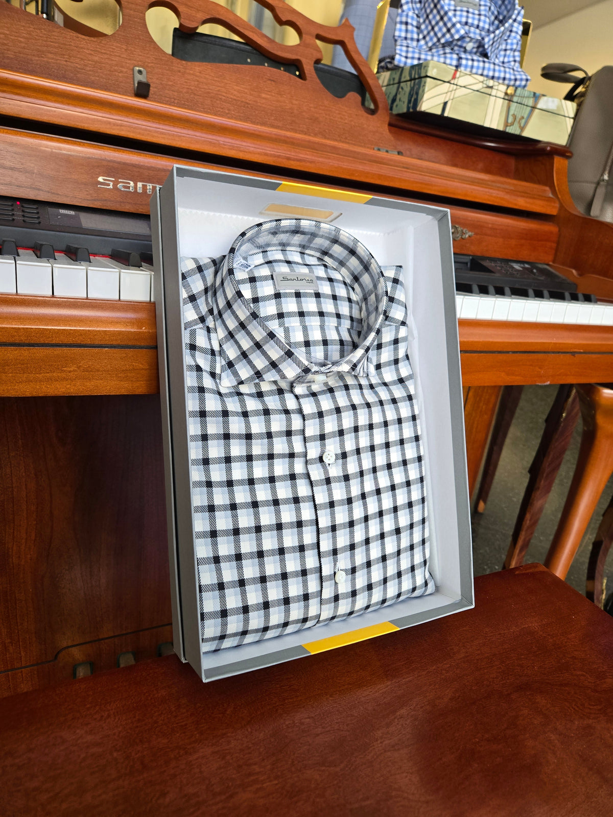 Sartorio Black Gingham Cotton Dress Shirt