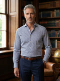 Sartorio Navy Micro Leaf Print Cotton Dress Shirt