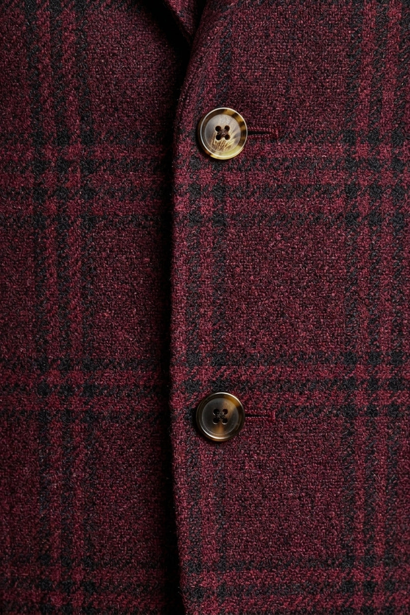Sartorio Checked Virgin Wool-Silk-Cotton Sport Jacket — Burgundy/ Brown
