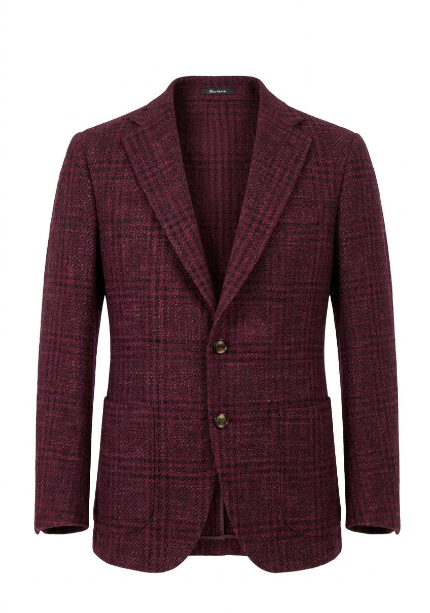 Sartorio Checked Virgin Wool-Silk-Cotton Sport Jacket — Burgundy/ Brown