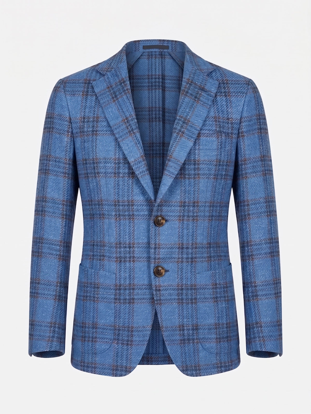 Sartorio Checked Virgin Wool-Silk-Cotton Sport Jacket — Royal Blue/ Orange