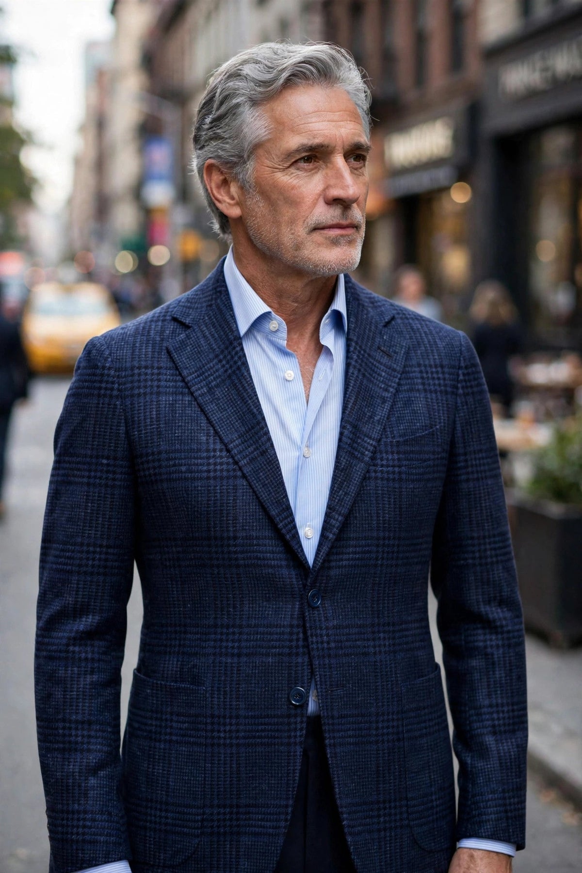 Sartorio Prince of Wales Wool Sport Jacket — Dark Blue