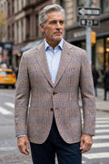 Sartorio Prince of Wales Wool Sport Jacket — Brown/ Cream