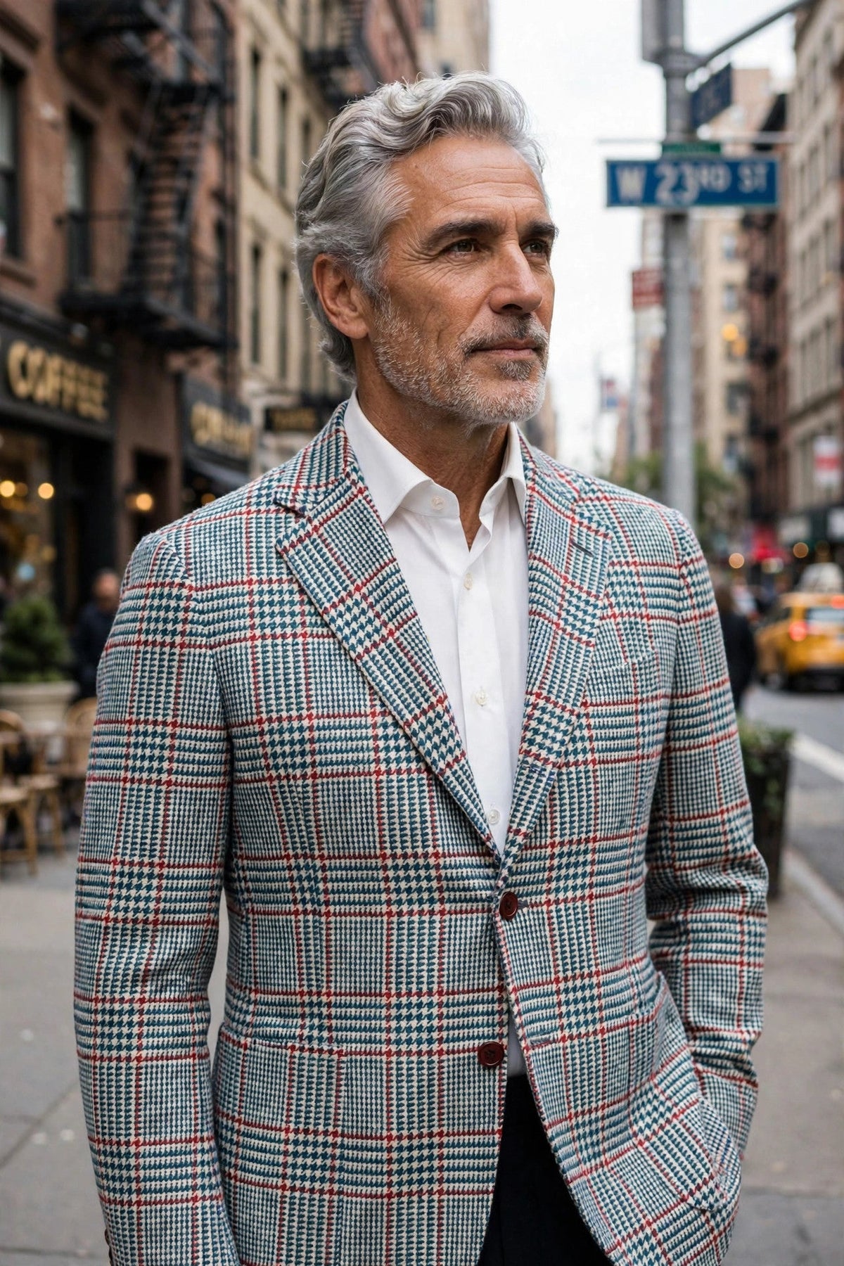 Sartorio Prince of Wales Wool Sport Jacket — Forest Green/ Cream