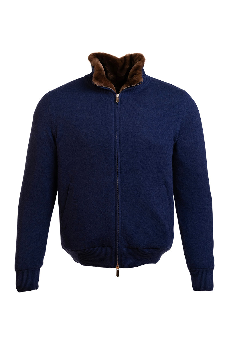 Sartorio Cashmere-Beaver Lined Bomber — Dark Blue