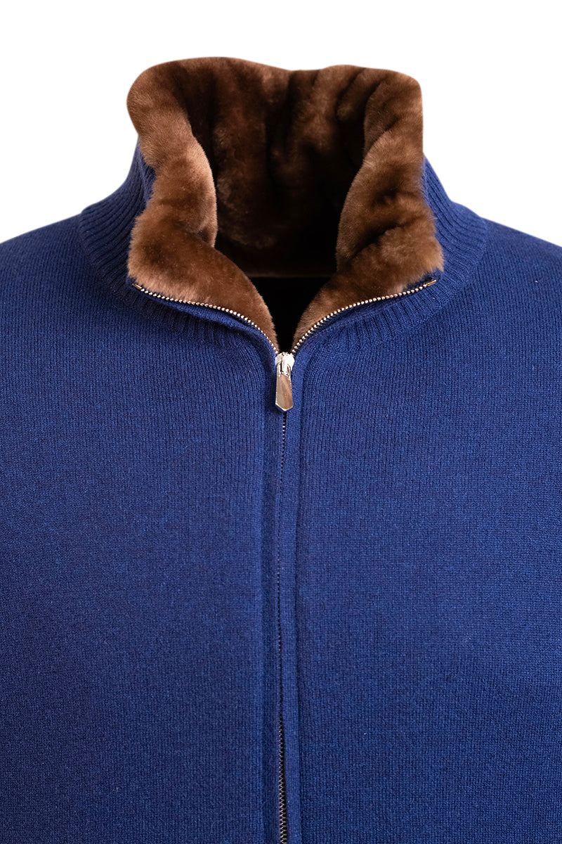 Sartorio Cashmere-Beaver Lined Bomber — Dark Blue