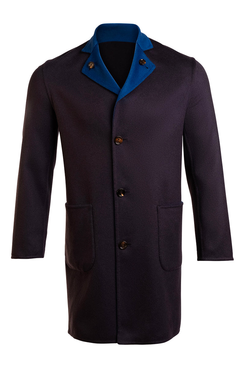 Kired by Kiton PARANA1 Cashmere Reversible Overcoat — Dark Grey/ Blue