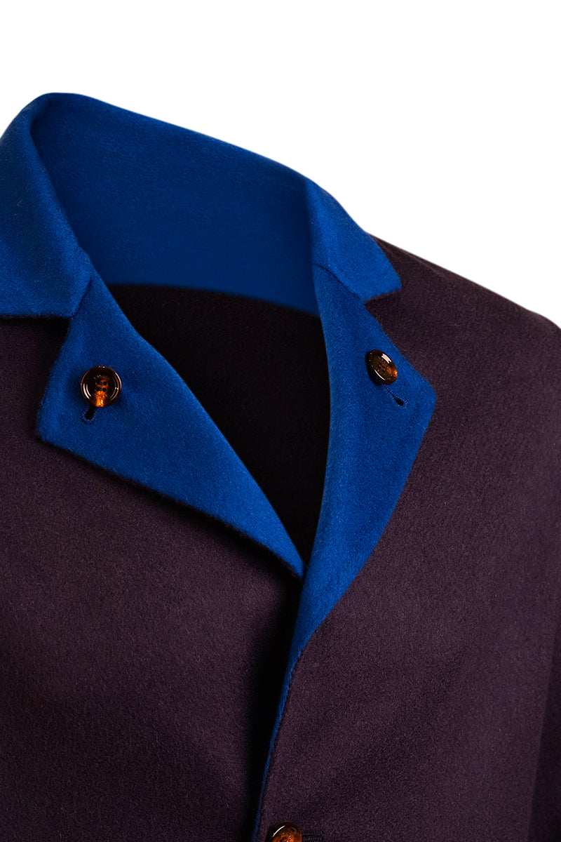 Kired by Kiton PARANA1 Cashmere Reversible Overcoat — Dark Grey/ Blue