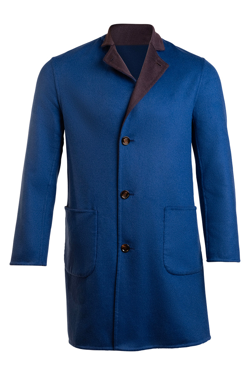 Kired by Kiton PARANA1 Cashmere Reversible Overcoat — Dark Grey/ Blue