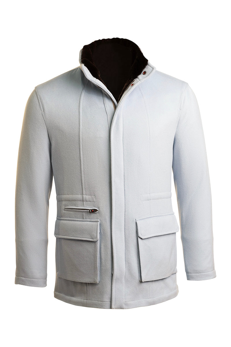 Kired by Kiton KONE Cashmere-Mink Fur Overcoat — Light Blue