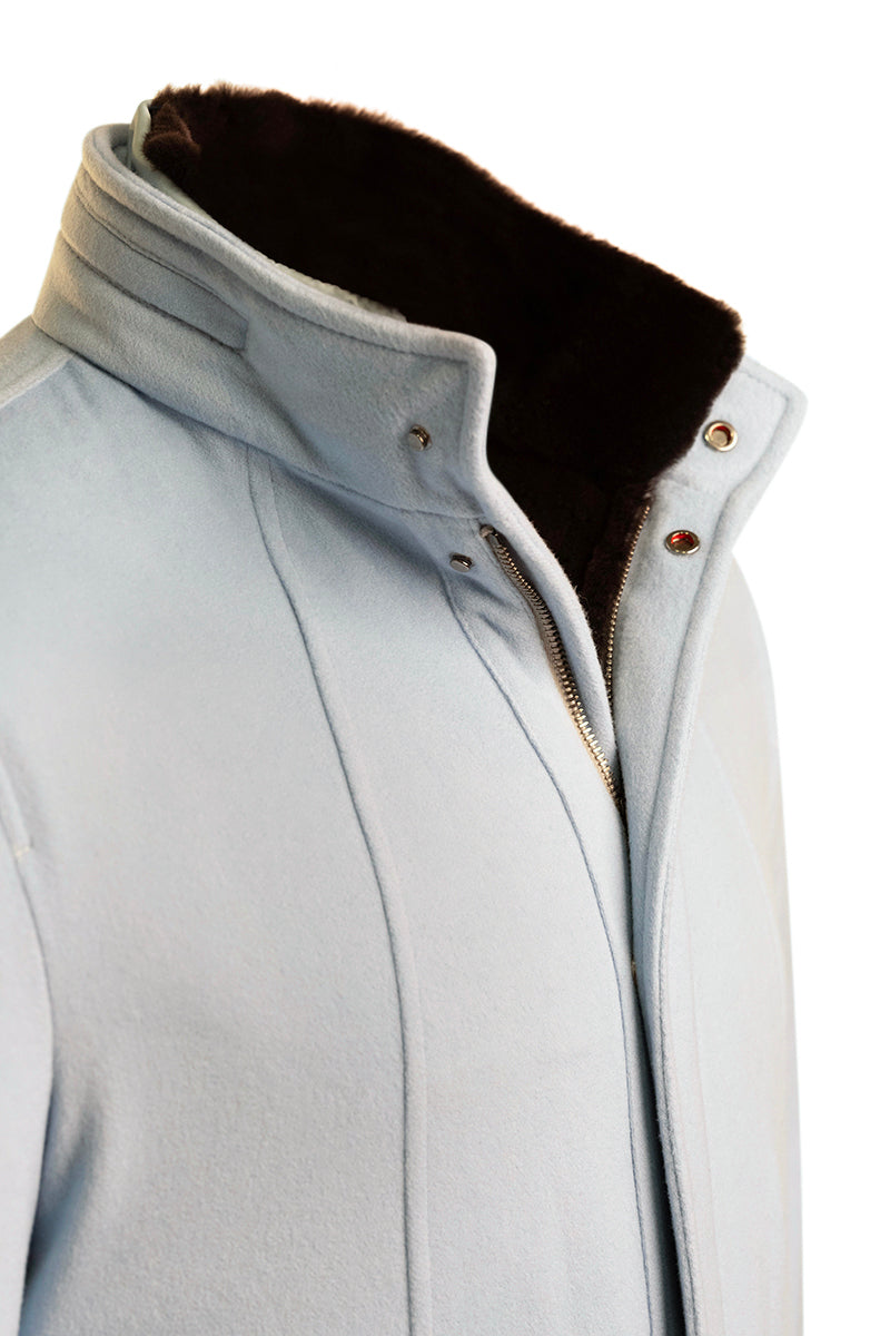 Kired by Kiton KONE Cashmere-Mink Fur Overcoat — Light Blue