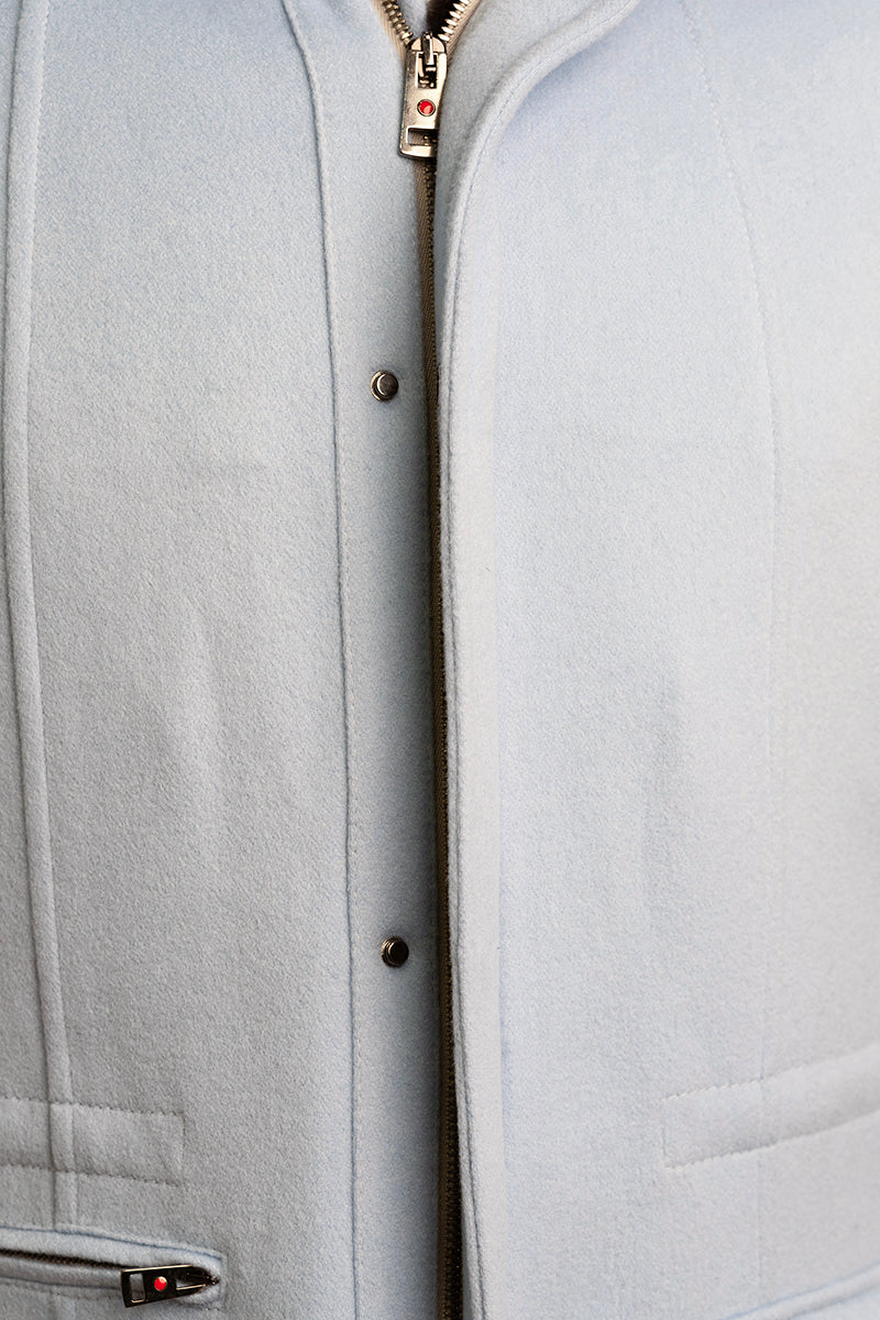 Kired by Kiton KONE Cashmere-Mink Fur Overcoat — Light Blue