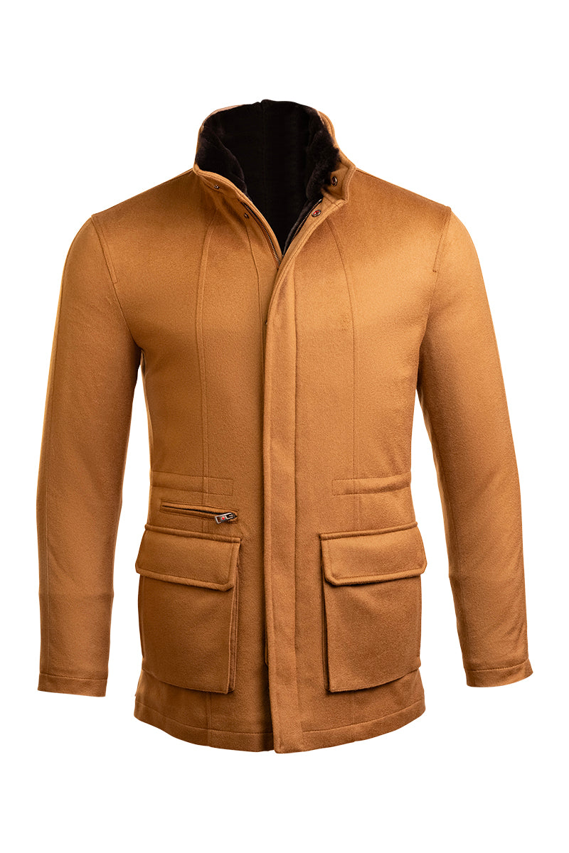 Kired by Kiton KONE Cashmere-Mink Fur Overcoat — Light Brown
