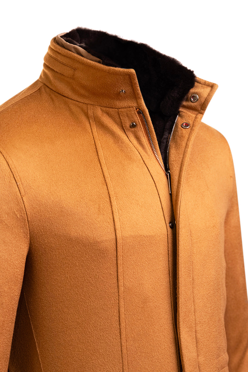 Kired by Kiton KONE Cashmere-Mink Fur Overcoat — Light Brown