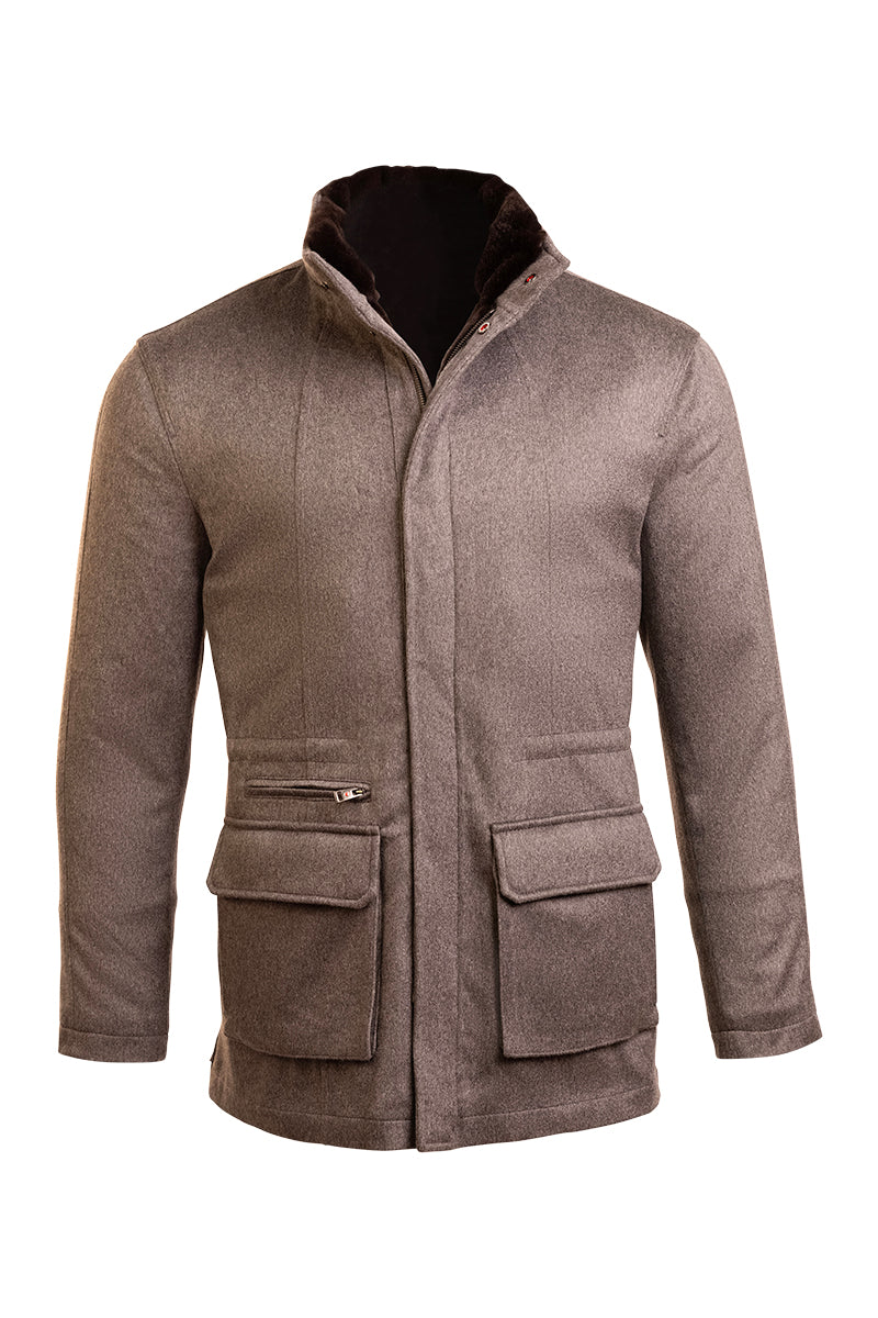 Kired by Kiton KONE Cashmere-Mink Fur Overcoat — Dark Grey