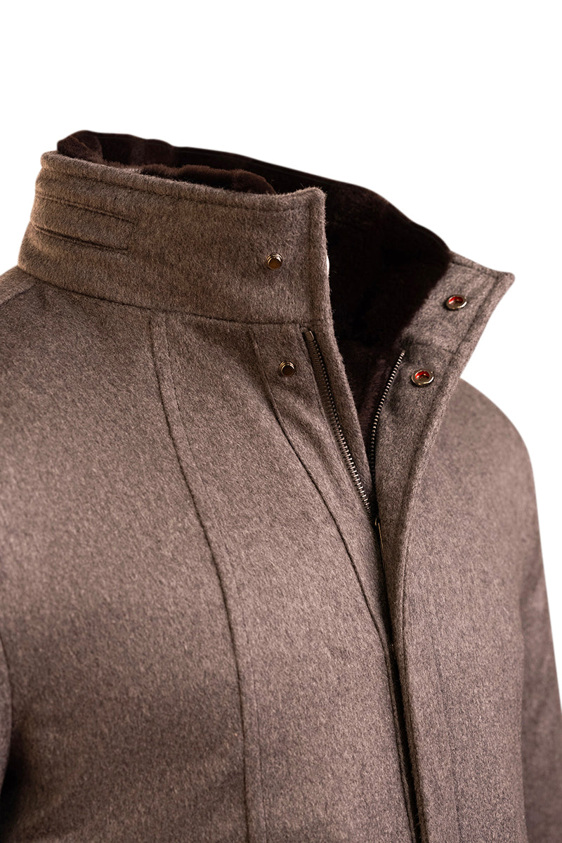 Kired by Kiton KONE Cashmere-Mink Fur Overcoat — Dark Grey