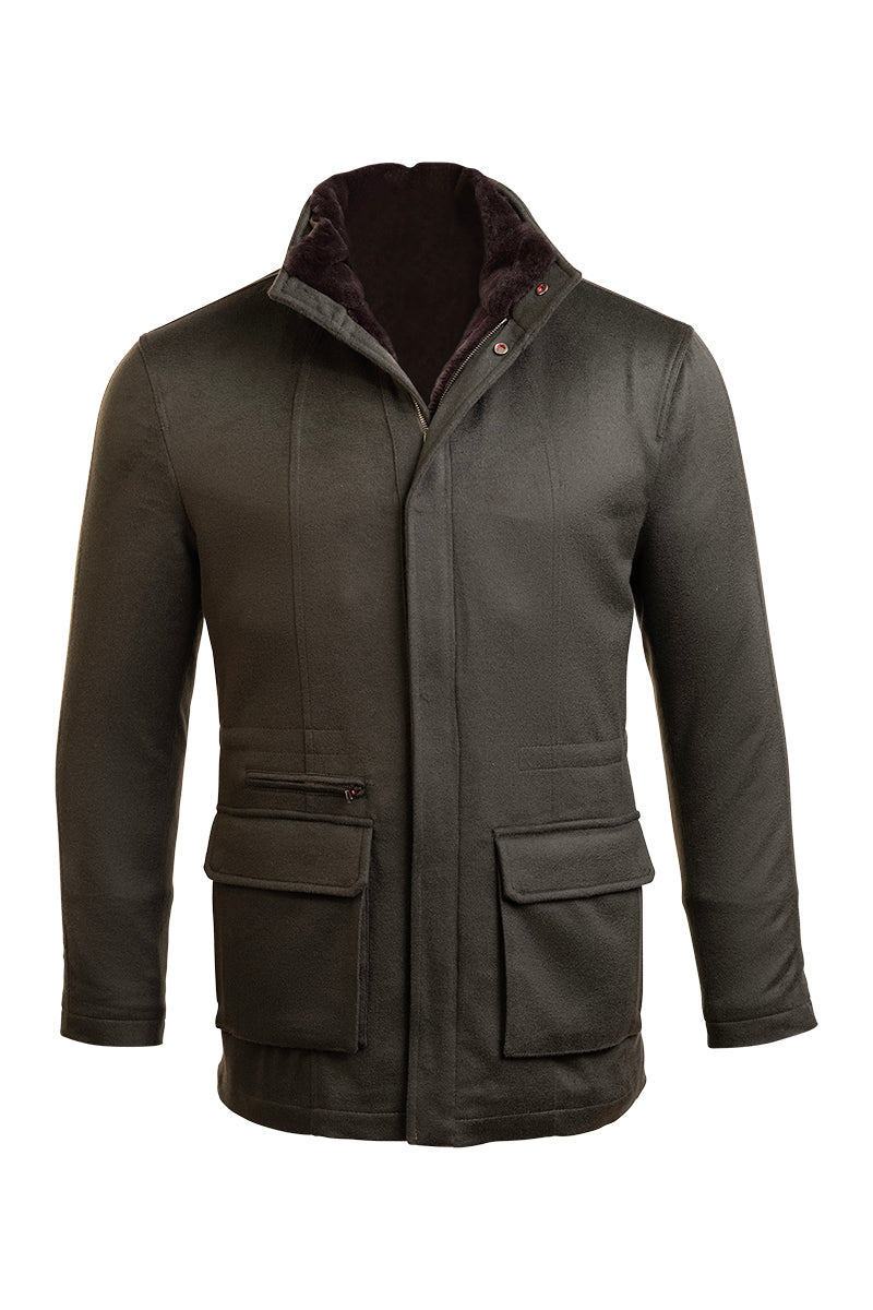 Kired by Kiton KONE Cashmere-Mink Fur Overcoat — Forest Green