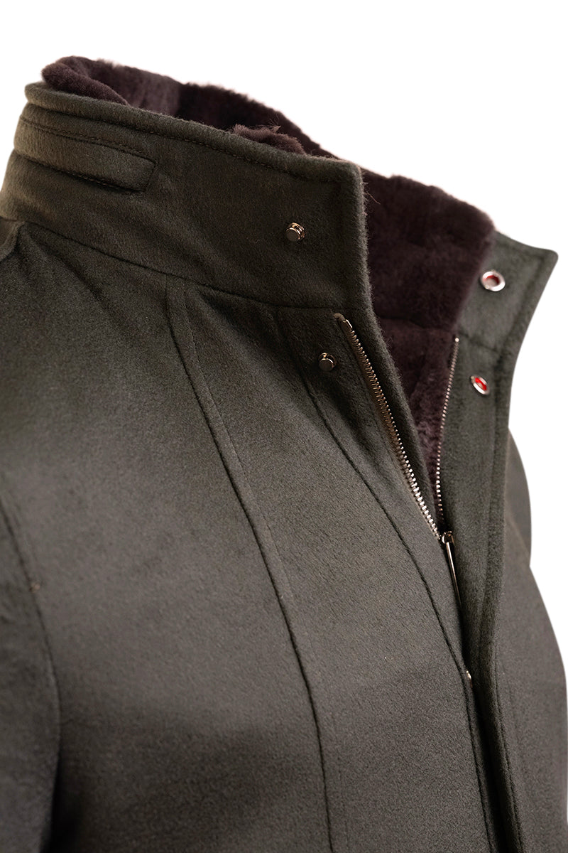Kired by Kiton KONE Cashmere-Mink Fur Overcoat — Forest Green