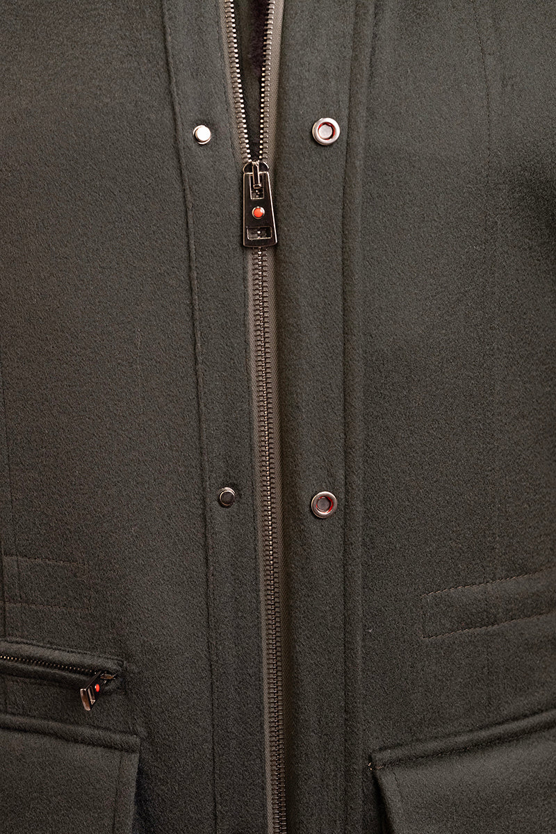 Kired by Kiton KONE Cashmere-Mink Fur Overcoat — Forest Green