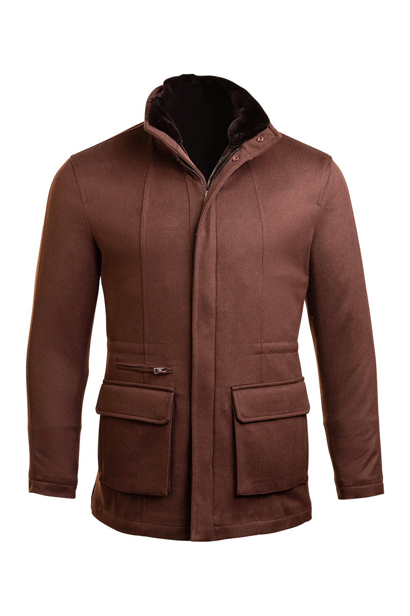 Kired by Kiton KONE Cashmere-Mink Fur Overcoat — Brown