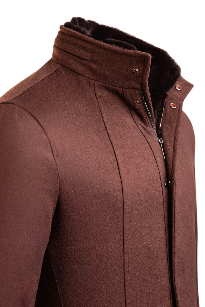 Kired by Kiton KONE Cashmere-Mink Fur Overcoat — Brown